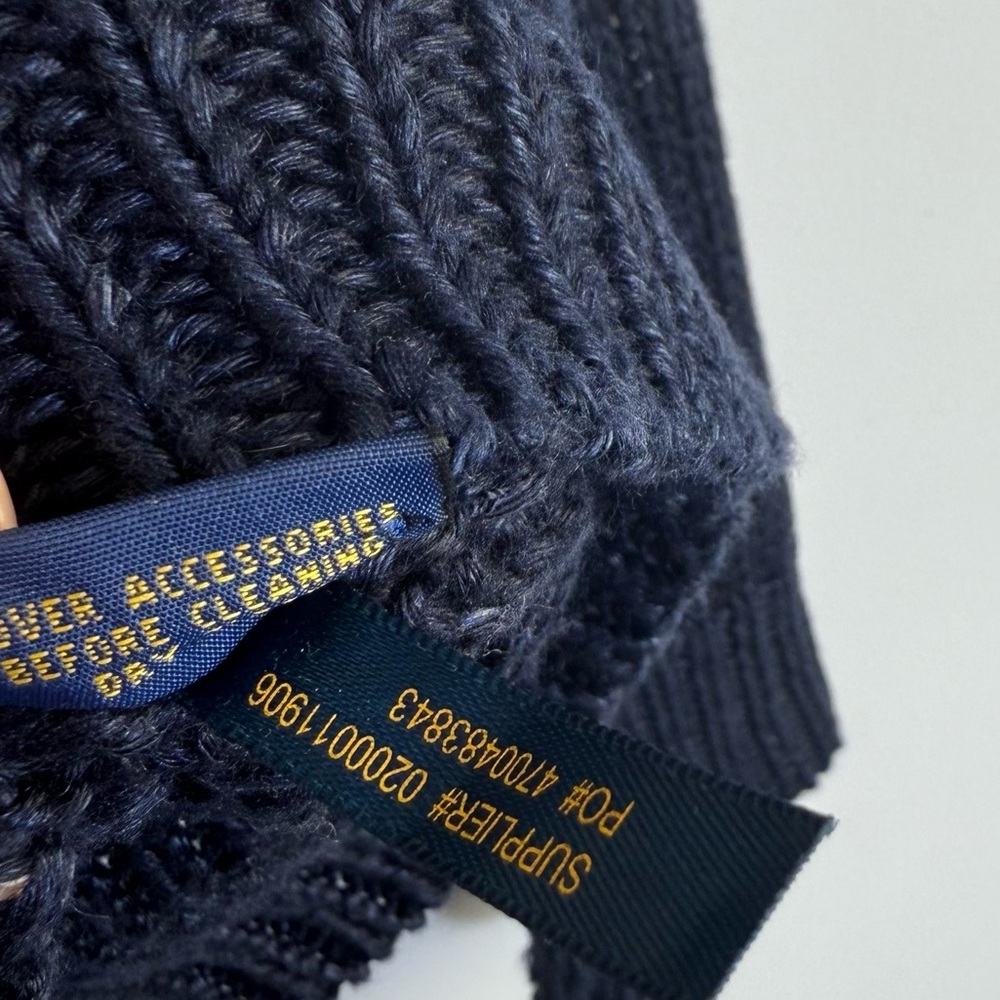 POLO RALPH LAUREN LINEN CARDIGAN SWEATER NAVY BLUE S OPEN CHUNKY KNIT V-NECK - Picture 14 of 14